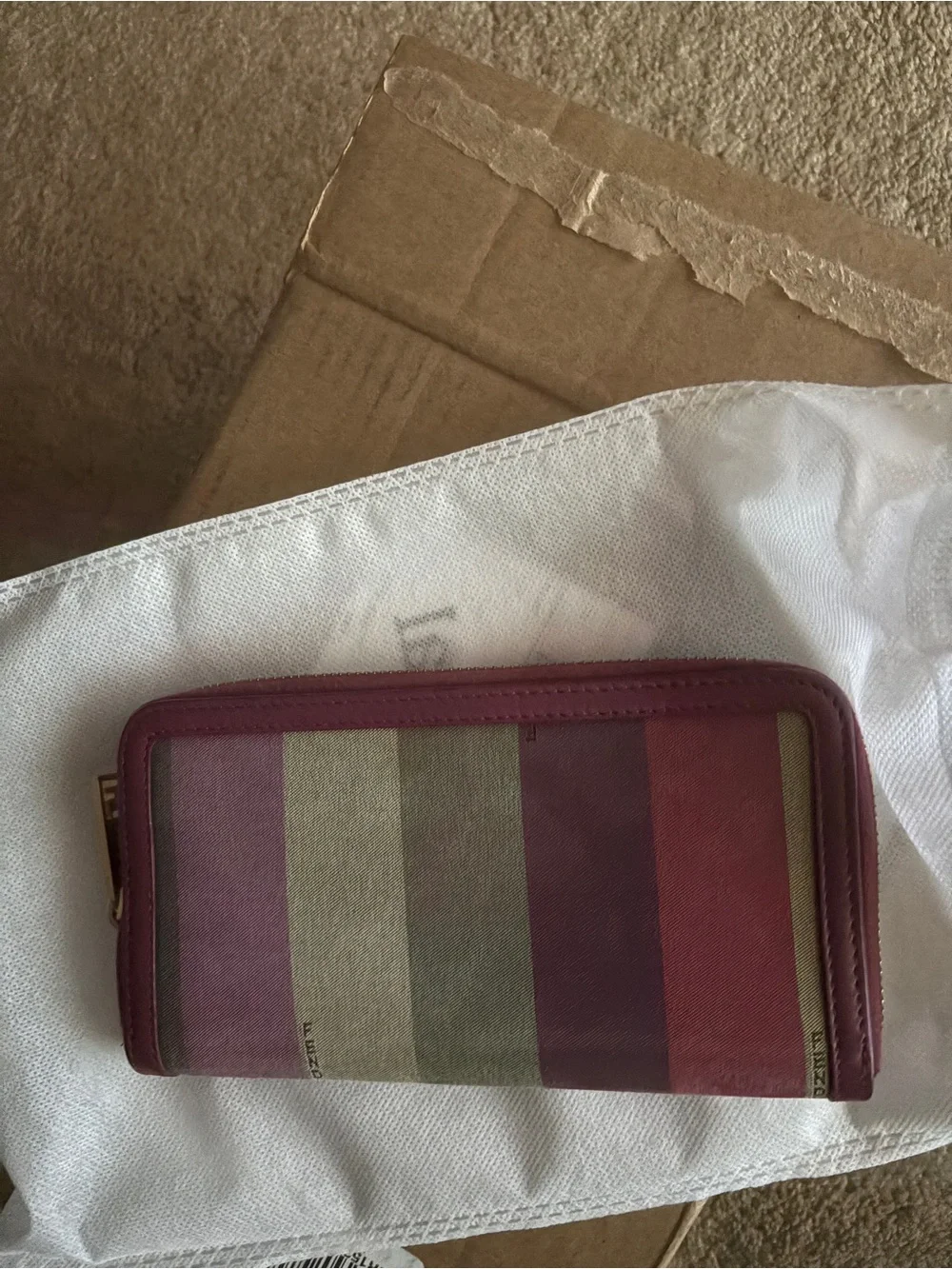 Striped Zip-Around Fendi Wallet in Burgundy and Olive